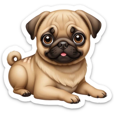 Cinematic Cute Fawn Pug Portrait Emoji, Head tilted playfully and inquisitively, featuring a smooth fawn coat with a subtle sheen, round, sparkling dark eyes filled with curiosity, Simplified yet irresistibly adorable features, highly detailed, glowing with a warm, friendly glow, high shine, affectionate and lively, stylized with a touch of whimsy, bright and endearing, soft glowing outline, capturing the essence of a mischievous yet loving pup, so playful it feels like it could bounce out of the screen and into your arms! sticker