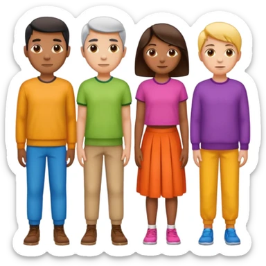 A row of five people standing one behind the other, all facing to the right sticker