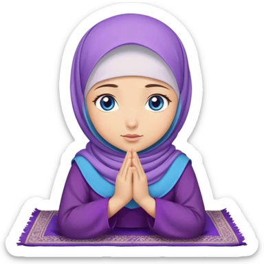 Turkish beautiful finish Konya girl blue eyes with hijab and purple dress praying on pray mat sticker