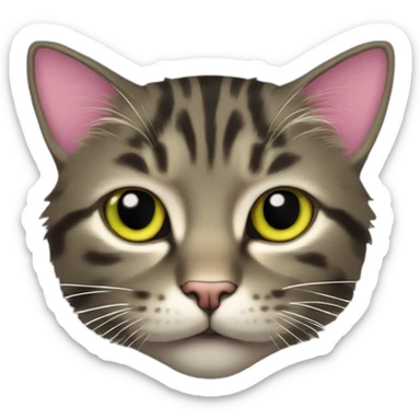 cat Tabby (Mainly black and dark brown) fluffy cat pink-nose light-green&yellow-eyes,-white-long-whiskers,-white-spots-near-the-nose,sharp chin.,long ears,sharp of the eyes sticker