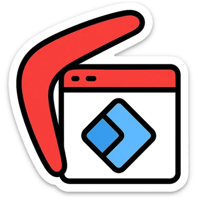 icon of a boomerang and Power Pages logo combined, outlined, playful, red and white, clean sticker