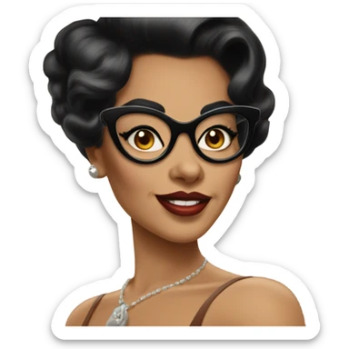 pin-up brown woman with black hair wearing 50s cat eye glasses  sticker