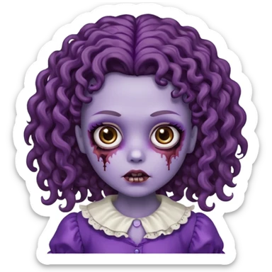 faça uma boneca zumbi com olhos castanhos e cabelo cacheado castanho e a parte de baixo do cabelo roxo sticker