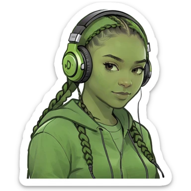 Black teen girl DJ with braids sticker