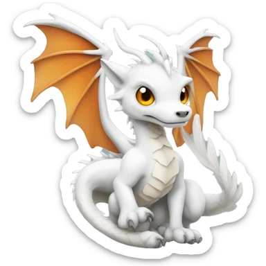 White Dragon whit bird wings and fox tail  sticker