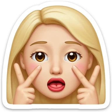 Emoji face crying while doing a kissy face holding up the peace sign sticker