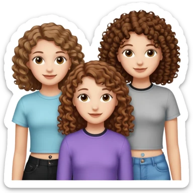 3 white girls, all of off this with brown hair but one whit straight one whit curly and one whit very curly(aesthetic)and chic clothes y2k, this girl have around 14 years sticker