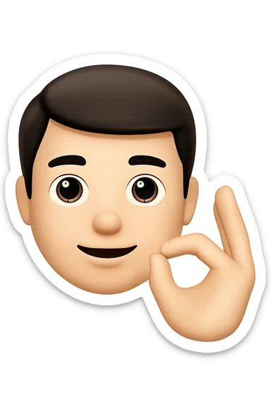 Edit the image to depict a man making an 'okey' hand sign in the style of apple emojis with normalized, natural-looking fingers. Maintain the apple emoji style but improve finger naturalness and normalization. sticker