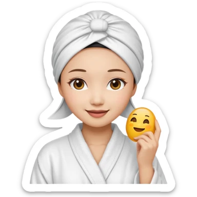 girl aesthetic emoji, asian beautiful make up white Bathrobe + Headscarf sticker