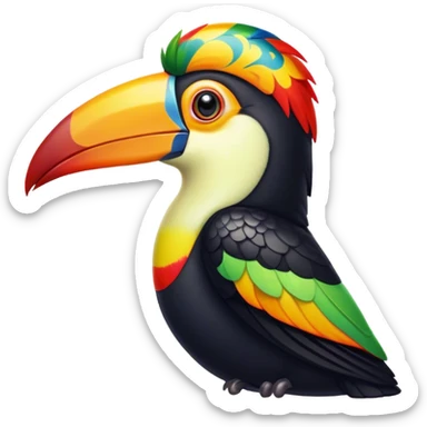 Cinematic Noble Toucan Portrait Emoji, Poised and regal, with a vibrant, striking beak and a sleek, colorful body adorned with bold patterns and keen, observant eyes, Simplified yet sharp and sophisticated features, highly detailed, glowing with a soft, tropical radiance, high shine, intelligent and majestic, stylized with an air of exotic elegance, focused and alert, soft glowing outline, capturing the essence of a watchful and confident avian guardian that appears ready to take flight out of the screen with effortless authority! sticker