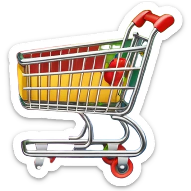 Create a round sticker with a dark black background inside the circle, dynamic edges that smoothly transition step-by-step from green to yellow to red to purple, a small shopping cart icon in the center, the title text ‘New stock soon’, where the word ‘soon’ is blinking in bright blue color.” sticker
