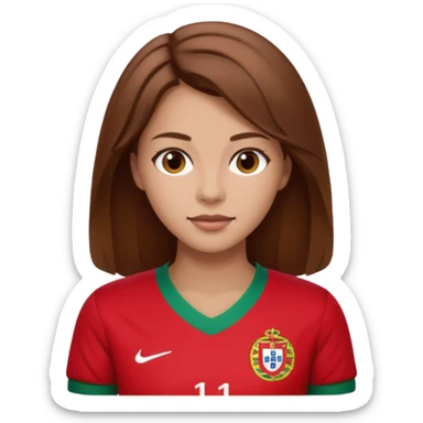 Une femme brune cheveux un peu long et qui a un maillot du portugal sticker