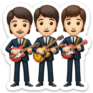 Cinematic Realistic The Beatles Group Emoji, depicted as an iconic band of four exuding playful charisma and musical genius with retro instruments and vibrant expressions, rendered with rich textures and nostalgic dynamic lighting that captures their legendary impact on pop culture. sticker
