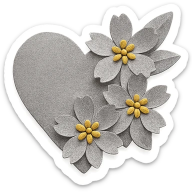 Make the silver accents and details absolutely dominant and overwhelming on the heart with sakura, paper craft style. No background. sticker