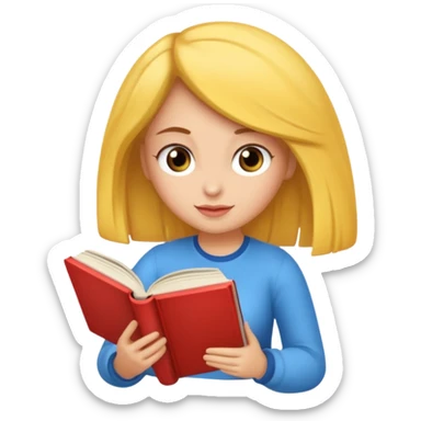 Una chica sentada en un puff leyendo un libro sticker