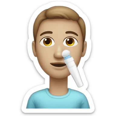 human with a nasal covid test cotton swab sticker