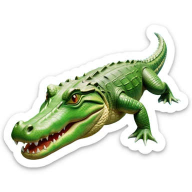 cinematic-crocodile-realistic-full-body-on all fours-emoji,-massive-scaled-body-partially-submerged-in-shallow-water,-head-tilted-dramatically,-rough-green-and-brown-hide-textured-with-deep-ridges,-simplified-yet-realistic-focused-features, head held high sticker