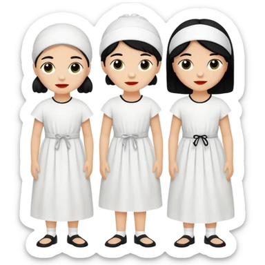 vull un perosnatge estil bimoji que sigui com una nimfa bella i fantasmal amb túniques blanques. Té la pell literalments blanca com el guix, cabell platejat, un nas llarg, ulls negres grans i llavis carmesí. que estigui somrient sense arrecades i roba vermella i blanca sticker