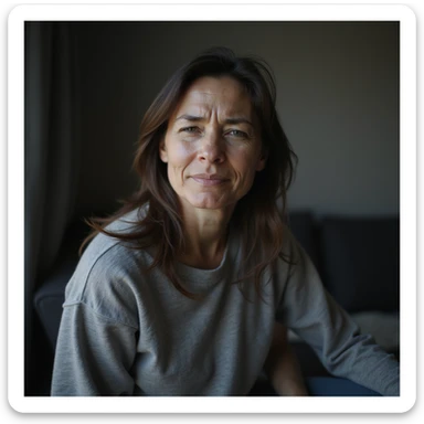 woman with vitamin B12 deficiency, pale face, dark circles, tired posture, seated or standing, chronic fatigue expression, hyperrealistic 4K details, vertical 9:16 format, white background sticker