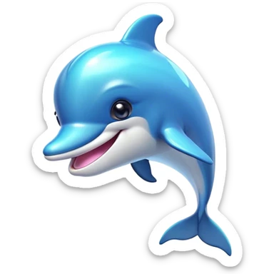 Cinematic Cheeky Dolphin Portrait Emoji, With a playful tilt of its head and a mischievous sparkle in its eyes, showcasing a sleek, shiny body accented by a quirky, animated smile and a cheeky wink, Simplified yet hilariously endearing features, highly detailed, glowing with a vibrant, sassy aquatic glow, high shine, spirited and fun, stylized with an air of quirky marine mischief, soft glowing outline, capturing the essence of a super cute dolphin that looks ready to splash its way into viral fame with playful charm! sticker