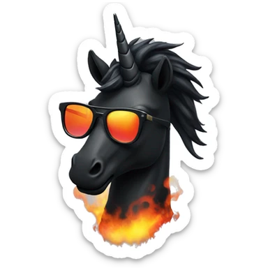 black unicorn with fire sunglasses sticker