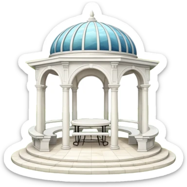 White luxurious expensive shiny new brilliant gorgeous marble pavilion  with benches and a garden sticker