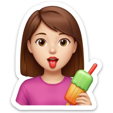 Brown hair Girl licks popsicle  sticker