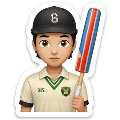 a pretty male bratz cricket player. black hair sticker