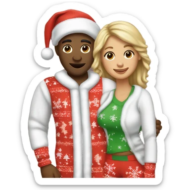 couple in match christmas pjs sticker