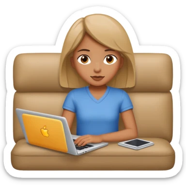 A girl is working with a laptop while lying on the sofa sticker