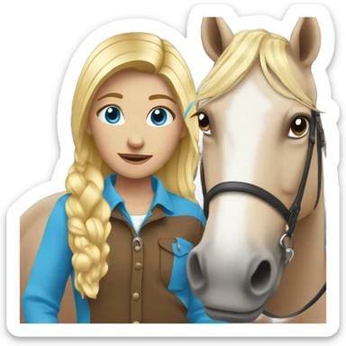 Blonde with blue eyes girl with horse  sticker
