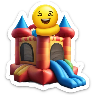 Bouncy castle on the roof of a brick building sticker