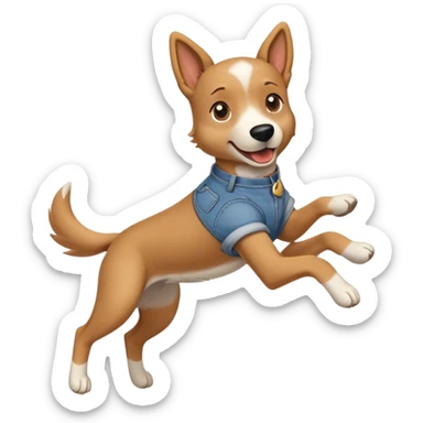 female dog anthropomorphised wearing jeans and a t-shirt jumping pose walking upright sticker