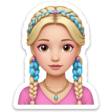 fancy blonde hair girl with braids pink outfit makeup and jewellery sticker