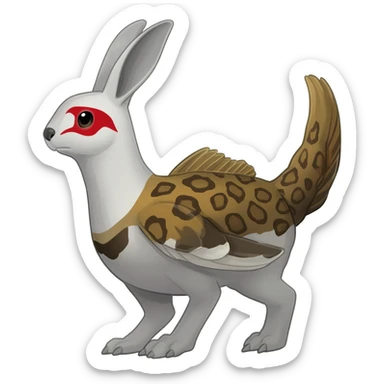 Rock Ptarmigan-Snow-Leopard-Snow-Hare-Koi-Fish-Pokémon-Fakémon-Animal-hybrid, full body, with red marking over eye sticker