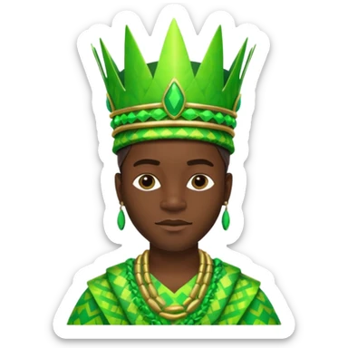 Create me an emoji of a cool Young Nigerian king wearing a neon green gradient African patterns with metallic "hula hat" (a Nigerian-inspired hat).  sticker
