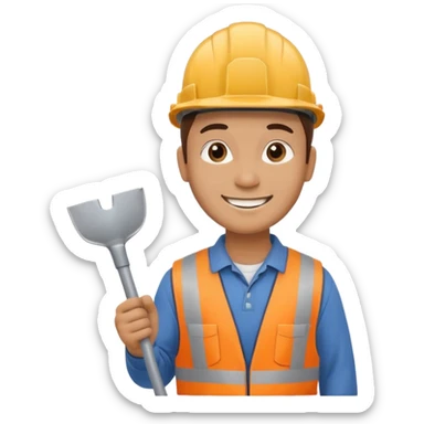 a construction worker holding shovel lifting towards his shoulder sticker