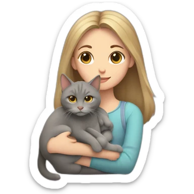a gray-brown cat sits in the arms of a fair-haired girl sticker