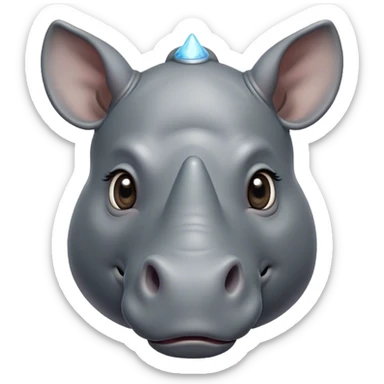 Cinematic Cute Rhinoceros Portrait Emoji, Head tilted playfully and inquisitively, featuring a rugged, glossy slate-gray hide with a gentle, rounded horn and round, sparkling eyes filled with curious wonder, Simplified yet irresistibly adorable features, highly detailed, glowing with a warm, friendly glow, high shine, affectionate and mighty, stylized with a touch of ancient charm, bright and endearing, soft glowing outline, capturing the essence of a mischievous yet loving rhinoceros, so playful it feels like it could stomp out of the screen and into your arms! sticker