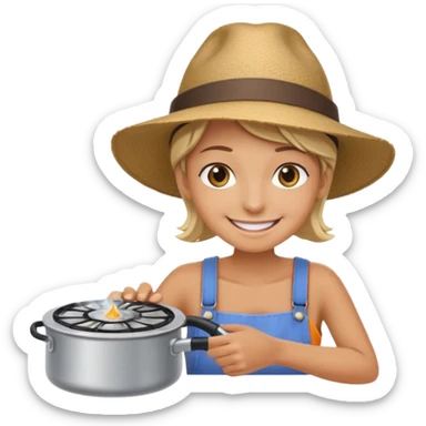 A camper boiling water on a portable stove, enjoying the outdoor breeze.
 sticker