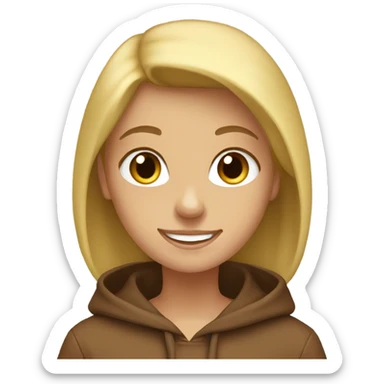 Blonde girl smiling wearing a brown hoodie  sticker
