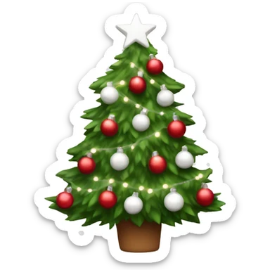 Christmas tree with red and white ornaments and white twinkle lights sticker