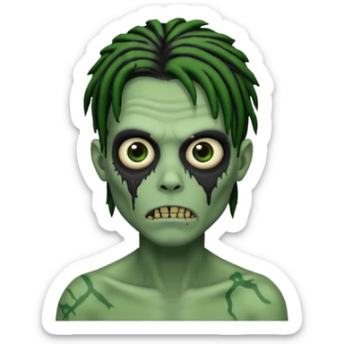 make a zombie boy emoji (headshot only) that has black dreads with green skin and some facial scars sticker