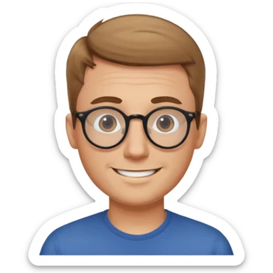 homme blanc cheveux très court marron clair sans barbe sourrir avec lunettes rondes sticker