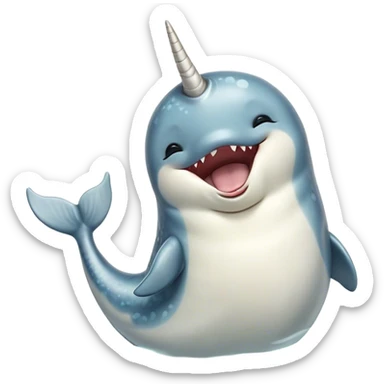 Cinematic Cute Yawning Narwhal Portrait Emoji, Head tilted slightly with a dramatic, wide-open yawn, showcasing a streamlined, mottled body with a gracefully curled ivory tusk and sleepy, half-closed eyes, Simplified yet irresistibly adorable features, highly detailed, glowing with a soft, cozy arctic glow, high shine, relaxed yet expressive, stylized with a hint of whimsical marine ease, soft glowing outline, capturing the essence of a drowsy yet affectionate narwhal that appears ready to stretch out for a nap! sticker