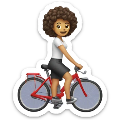 mujer con el pelo rizado corto montada en una bicicleta profecional sticker