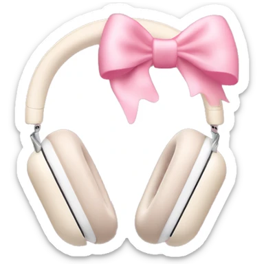 Cream colored Apple AirPods Max headphones with pink bows sticker