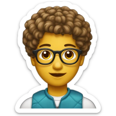 Adolescent métisse clair avec cheveux bouclés brun et un taper et des lunettes sticker