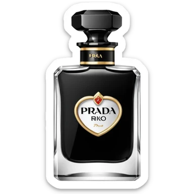 Realistic detailed "prada" brand black luxury perfume bottle with the name Riko on the front sticker