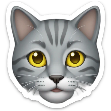gray cat with yellow eyes and a green hood that smiling sticker
